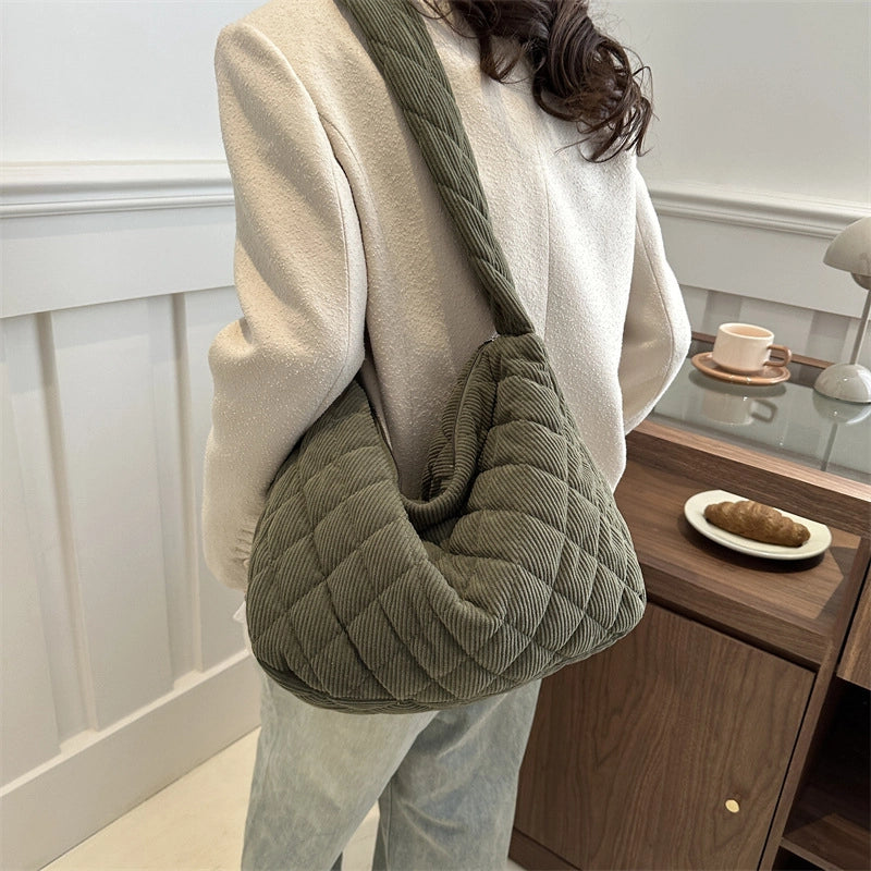 Women's Large Cotton Lingge Streetwear Square Zipper Shoulder Bag