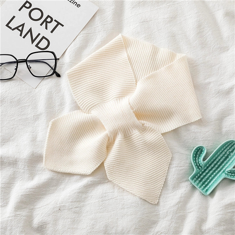 Evening And Evening Knitted Wool Collar Cross Fishtail Scarf Bow Small Scarf For Women Autumn And Winter