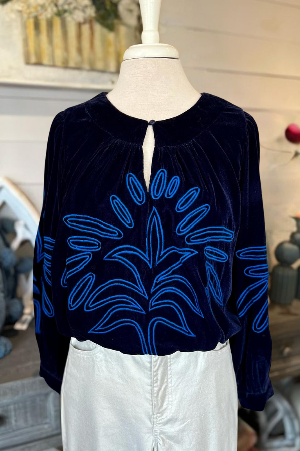 Elegant Embroidered Velvet Top