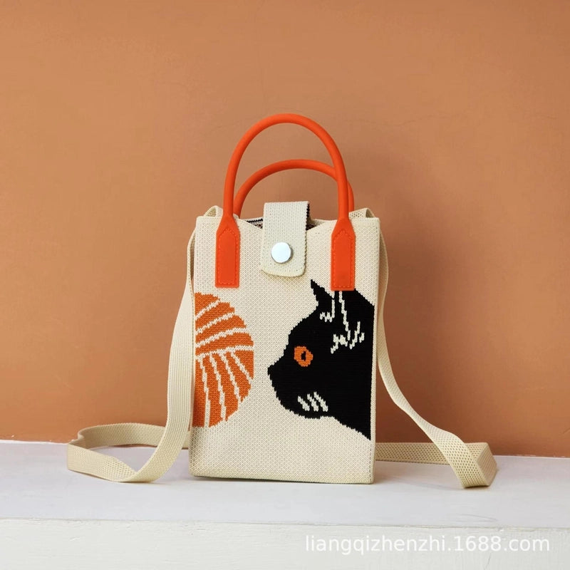 Women's Polyester Cartoon Cute Square Hidden Buckle Shoulder Bag Handbag Crossbody Bag