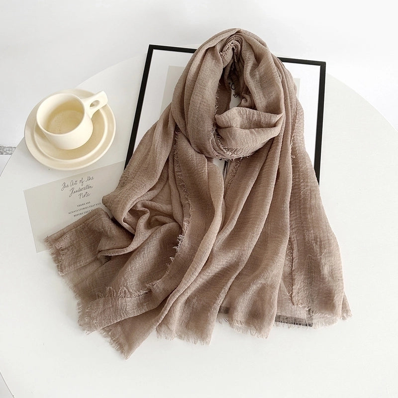 Women's Minimalist Solid Color Imitation Cotton And Linen Silk Scarf