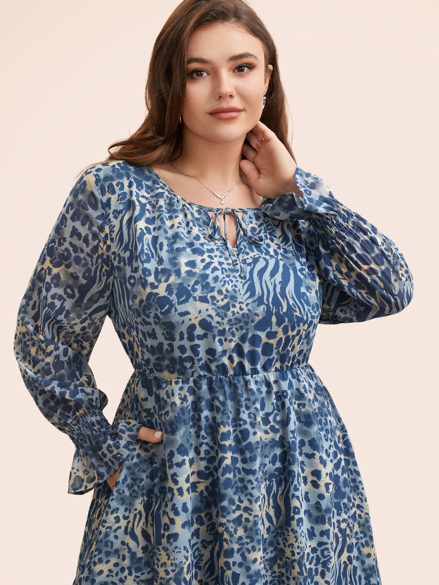 Leopard Print Chiffon Tie Knot Dress