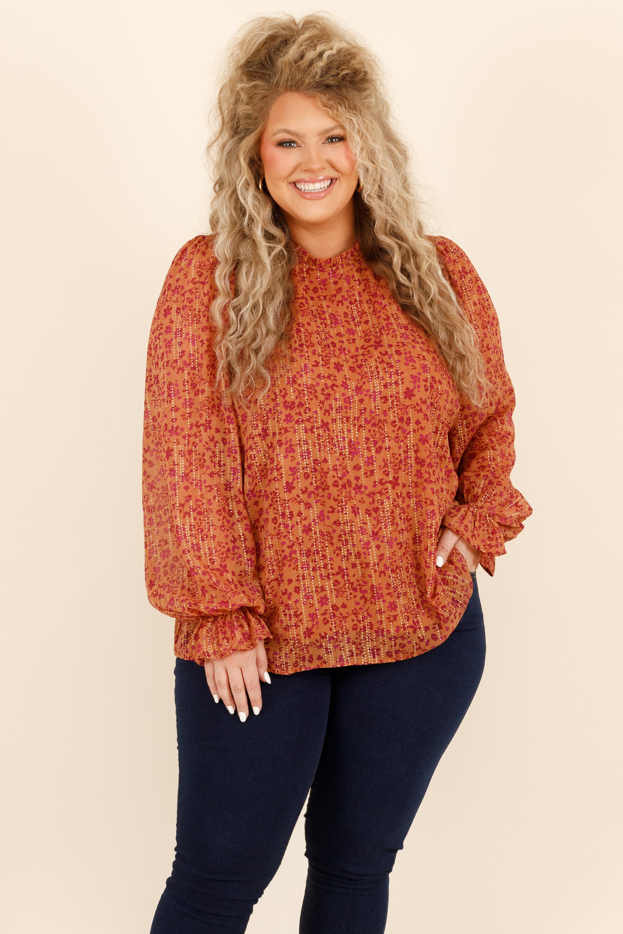 Fluttery Blouse. Rust Magenta