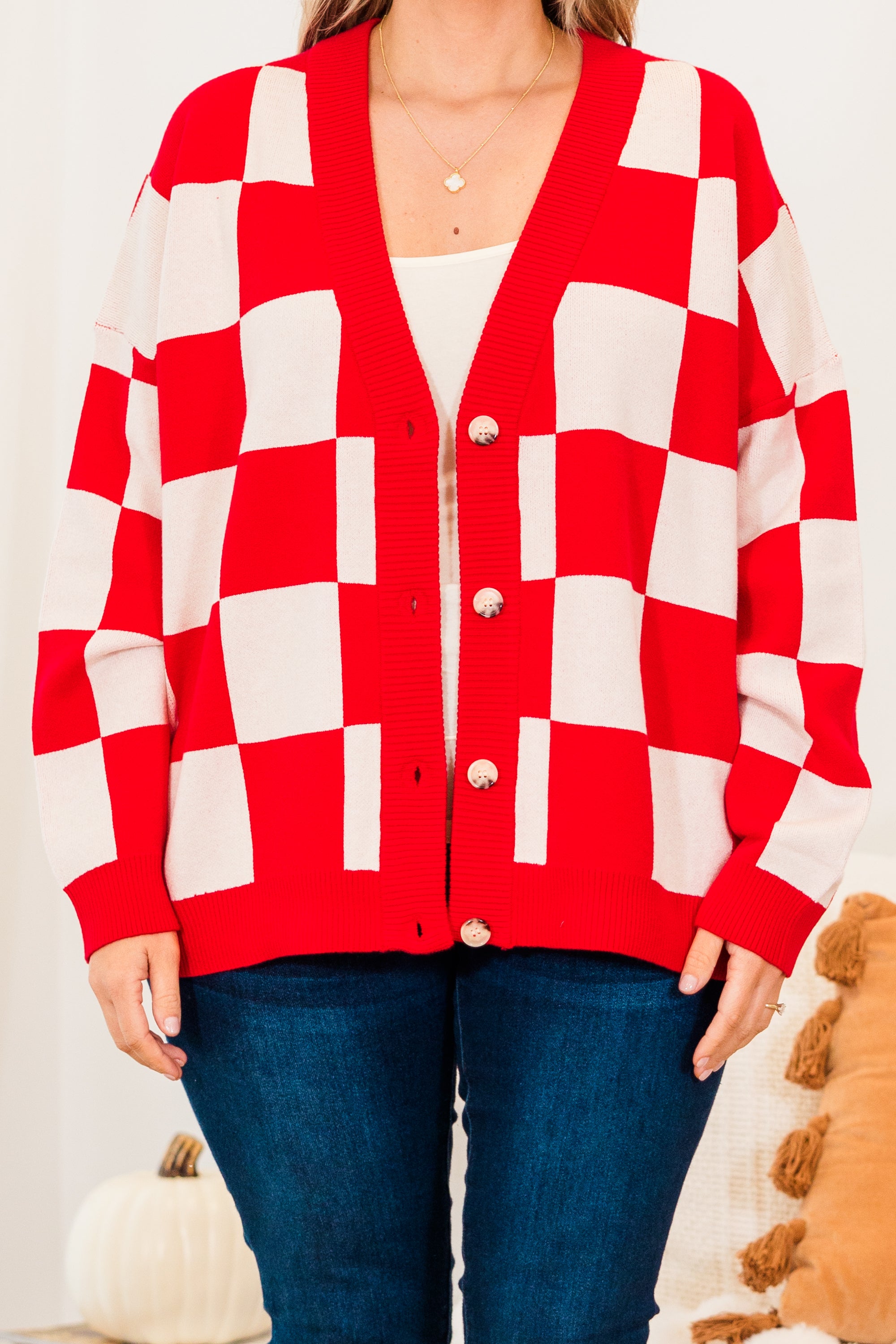 Checkmate Babe Cardigan. Red