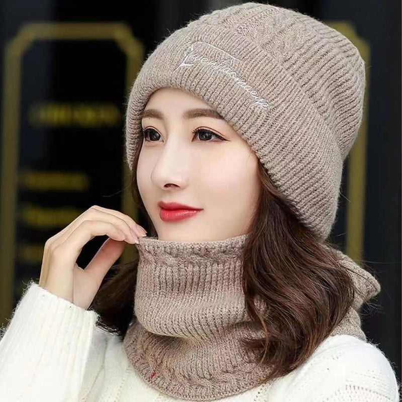 New Hat Women's Hat Warm Fleece-lined Wool Hat Cycling Cold-proof Hat Wind-proof Hat Outdoor Winter Knitted Hat