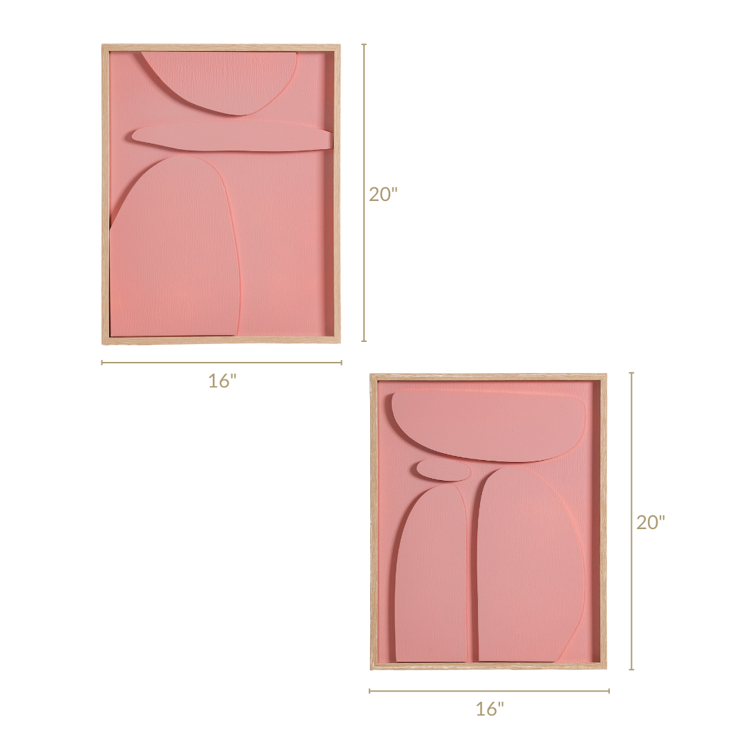 3D Abstract Wall Art Pink Set Of 2 20x16 Inch