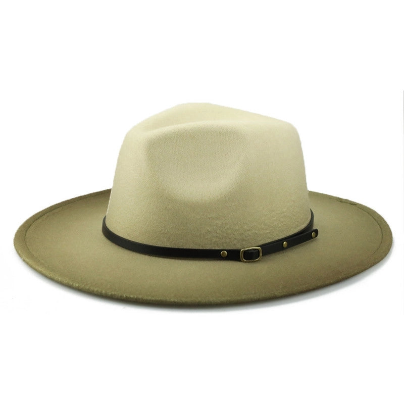 New Fashion Woolen Hat Belt Gradient Color Felt Hat Autumn And Winter Big Brim Men And Women Jazz Hat Two-color British Hat