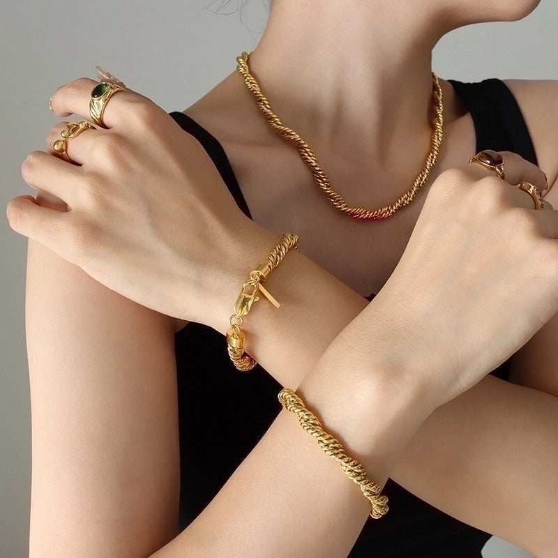 Minimalist Twist Titanium Steel Plating Bracelets Necklace