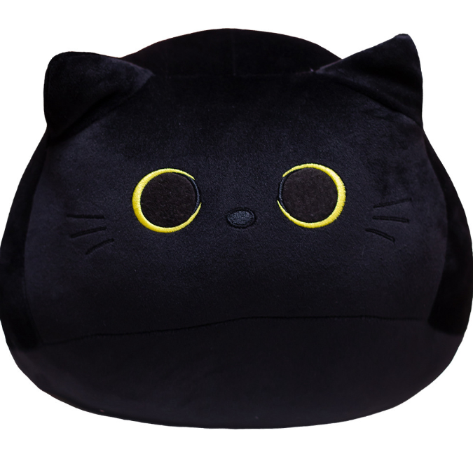 Cute Black Cat Plush Toy Round Ball Shaped Stuffed Soft Cat Pillow Cushion Kids Toys