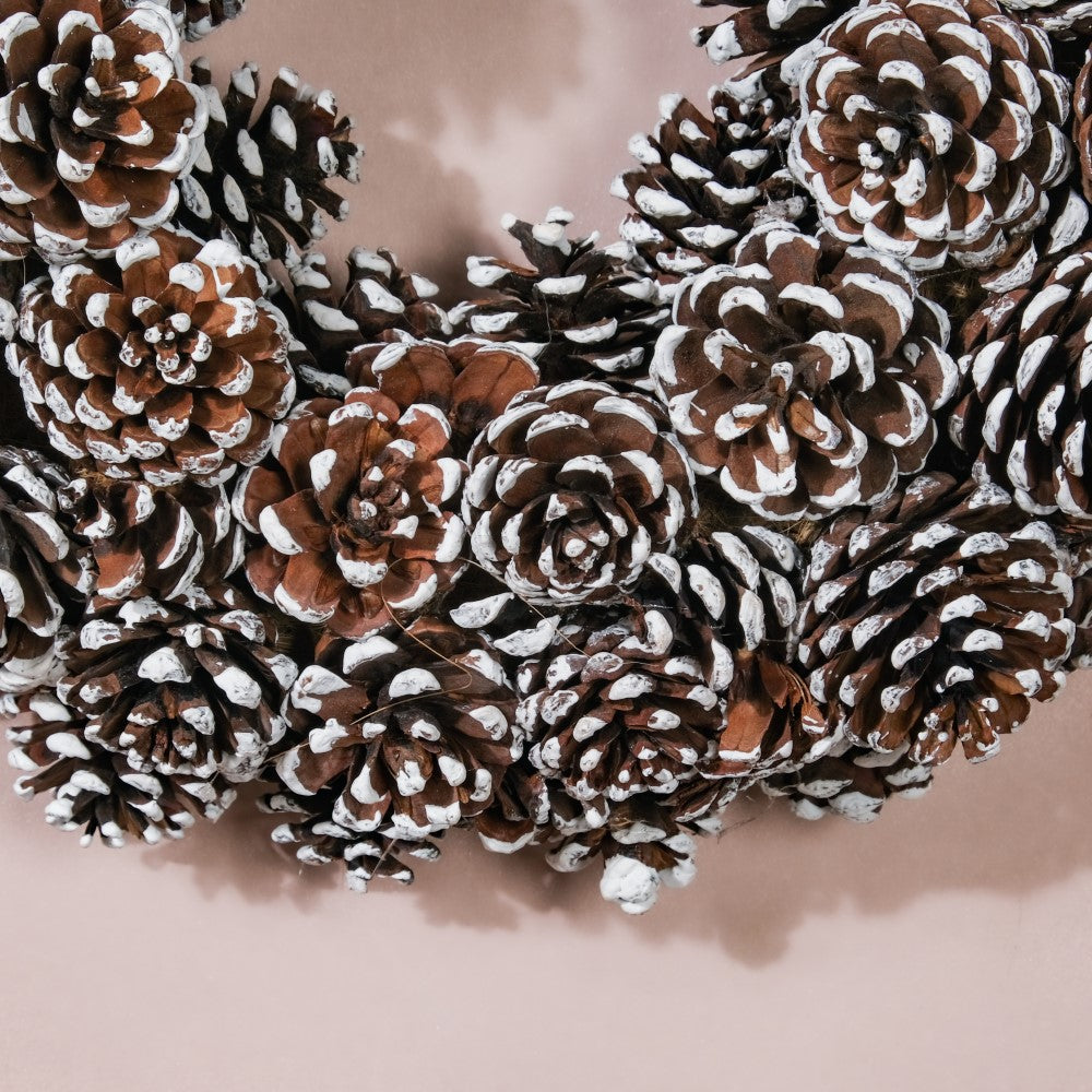 Christmas Wreath Of Snowy Pinecones 11 Inch