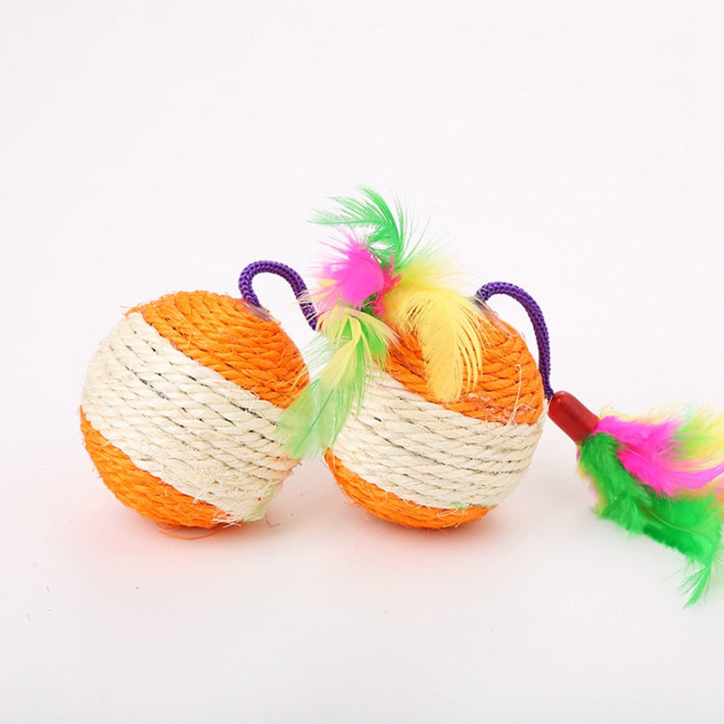 Soft feathers cat sisal toy ball