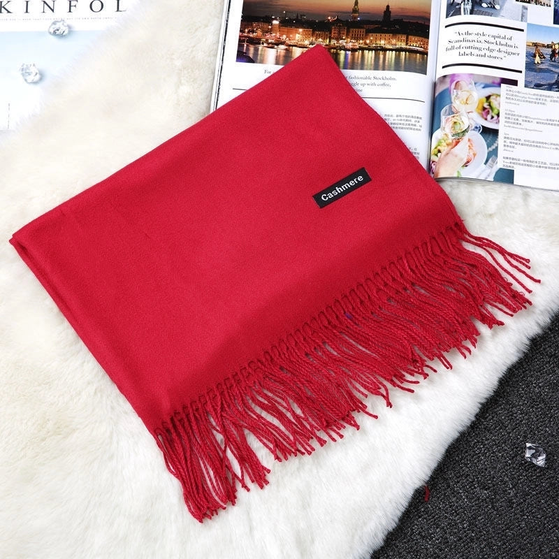 Autumn And Winter Imitation Cashmere Scarf Classic Double-sided Solid Color Men's And Women's Warm Large Shawl Dual-use Scarf