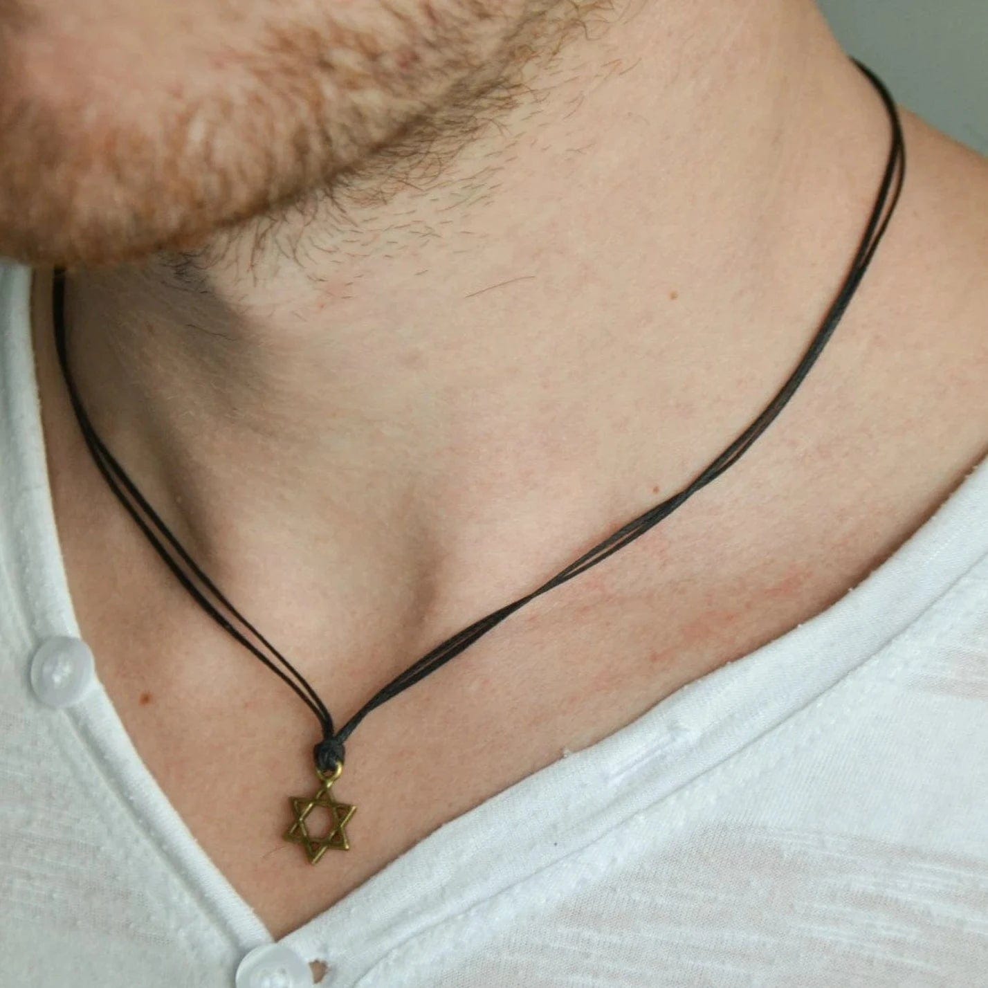 Brass Magen David Necklace on Black Cord