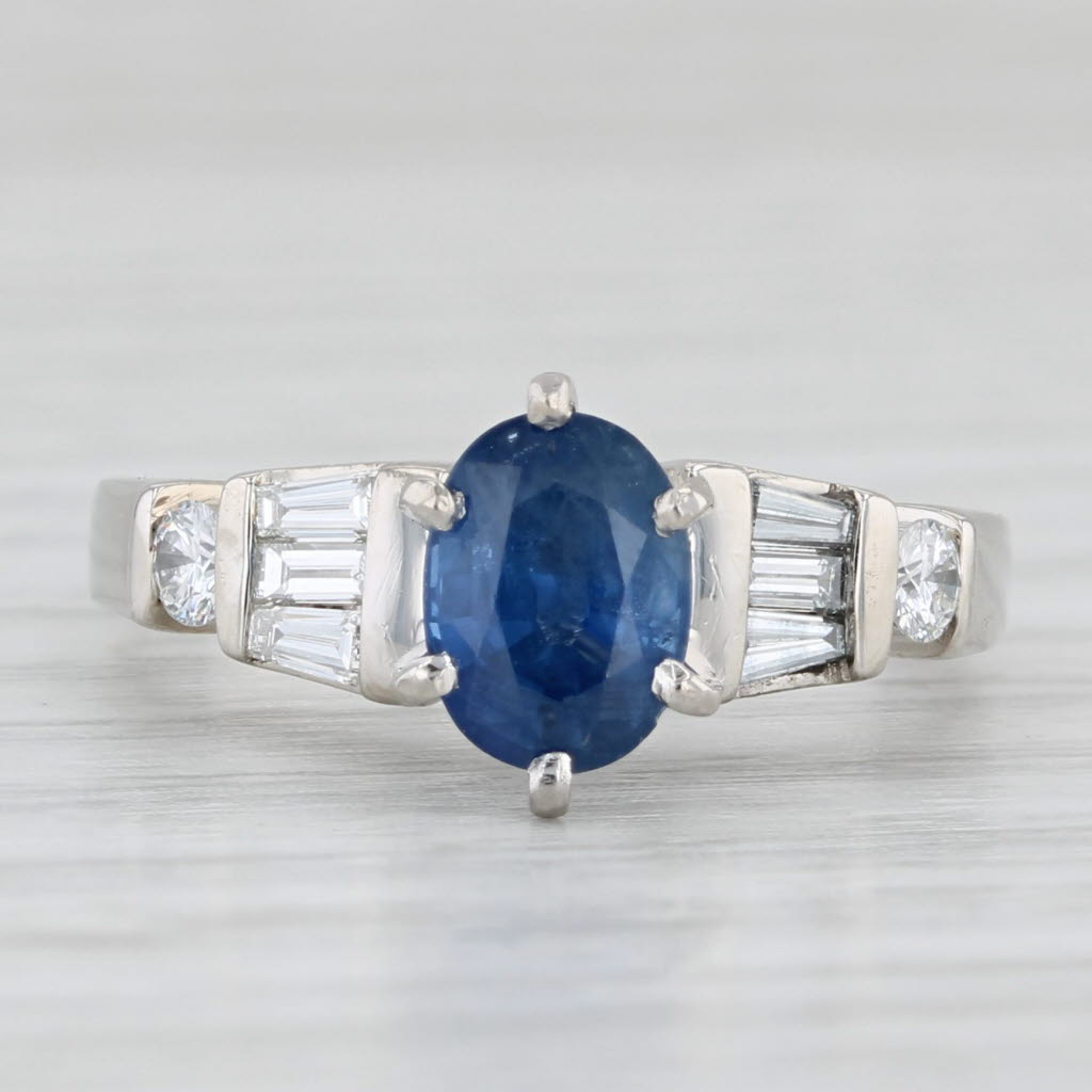 2.02ctw Oval Blue Sapphire Diamond Ring Platinum Engagement Size 5.25