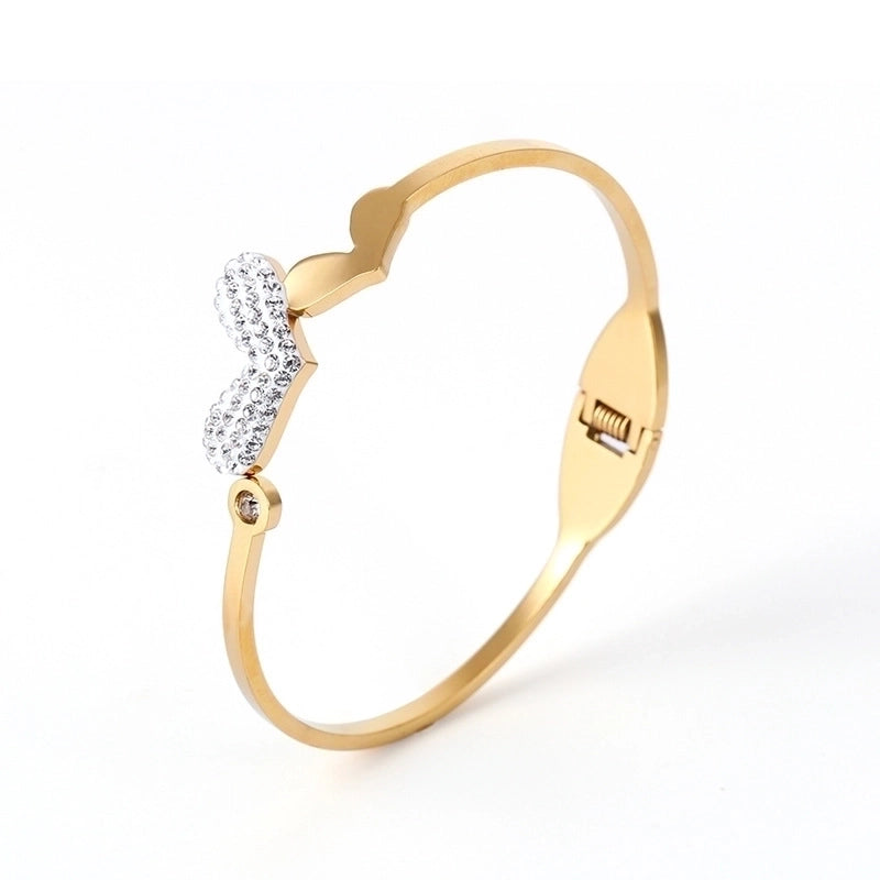 2 Pieces Fashion Geometric Stainless Steel Plating Zircon Bangle