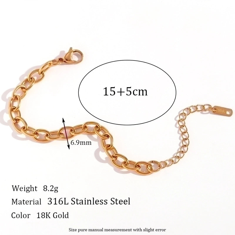 Minimalist Classic Style Oval Solid Color 304 Stainless Steel 18K Gold Plated Bracelets In Bulk