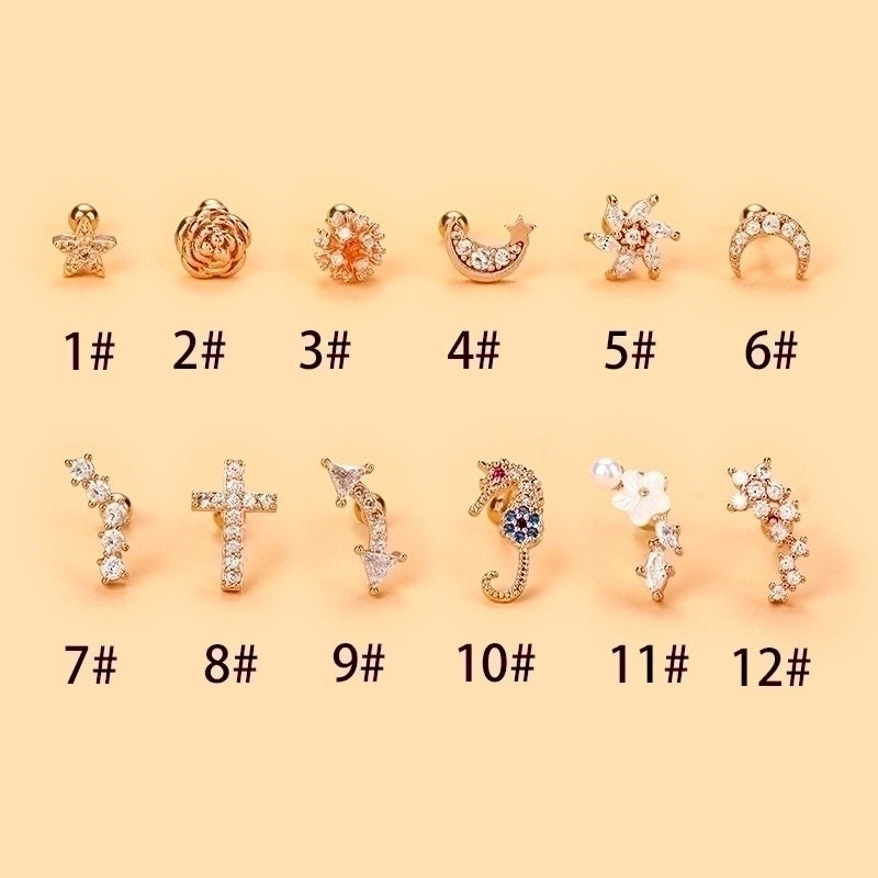 Minimalist Cross Flower Stainless Steel Copper Plating Inlay Zircon Ear Studs 1 Piece