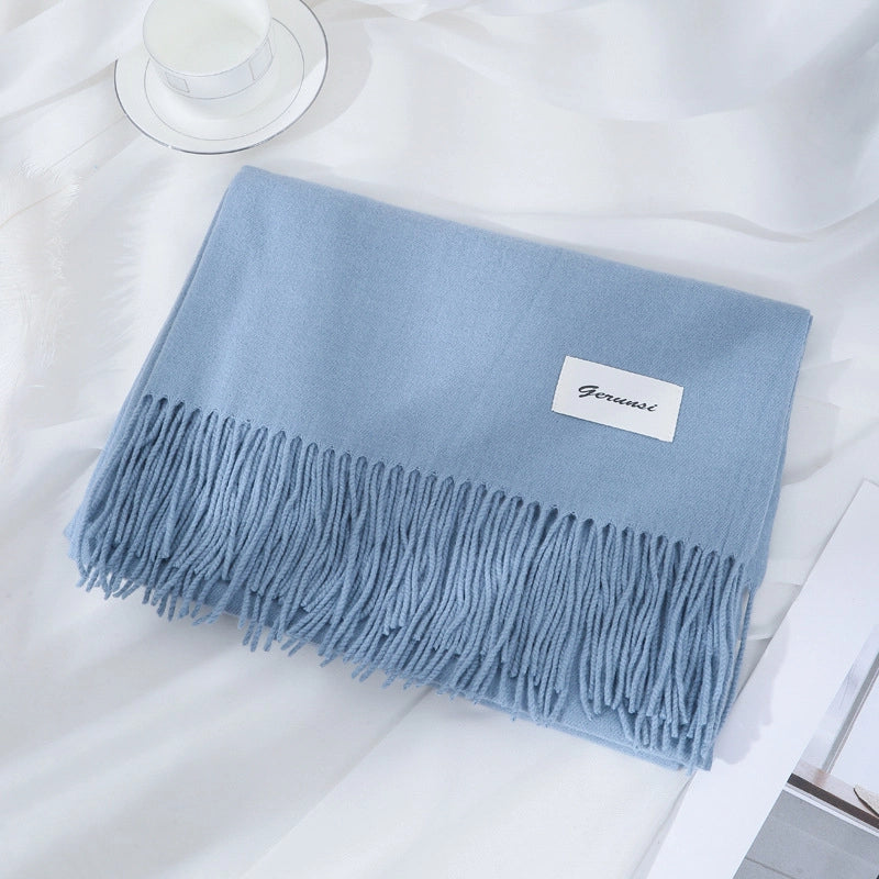 Women's Minimalist Solid Color Imitation Cashmere Tassel Scarf