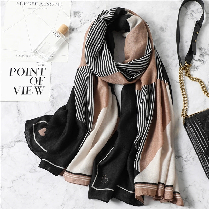 New Cotton And Linen Scarf Women's Fashion Colorblock Shawl Spring And Autumn Travel Decorative Scarf Cyber Celebrity Star Style Letters