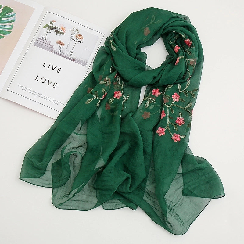Fashion Flower Chiffon Embroidery Chiffon Scarves
