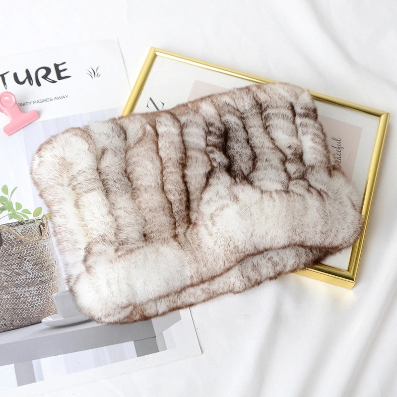 Rex Rabbit Hair Woven Scarf Warm Elastic Turtleneck Neck Set Rex Rabbit Hair Scarf Women's Winter Fur Scarf Turtleneck