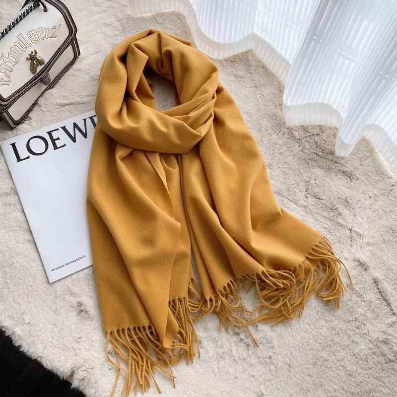 Autumn And Winter Solid Color Scarf New  Cashmere Scarf Women's Tassel Warm Large Shawl Scarf