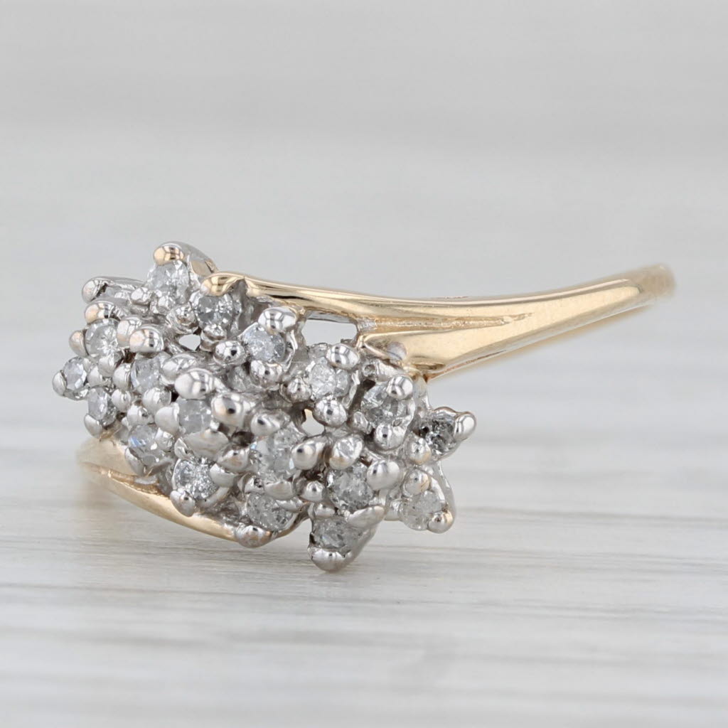 0.12ctw Diamond Cluster Bypass Ring 10k Yellow Gold Size 6