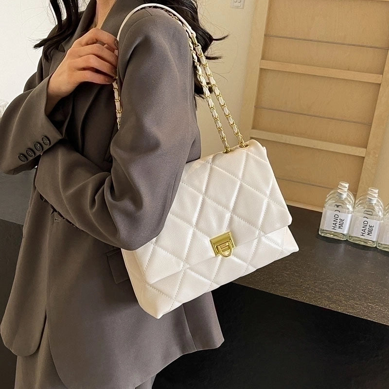 Women's Pu Plaid Solid Color Streetwear Sewing Thread Chain Lock Clasp Crossbody Bag
