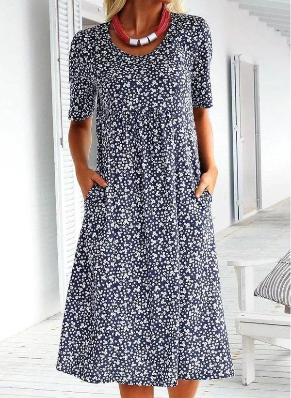 🔥COMPRA 2 ENVÍO GRATIS -2022 Vestido Midi Floral con Cuello de Cangrejo