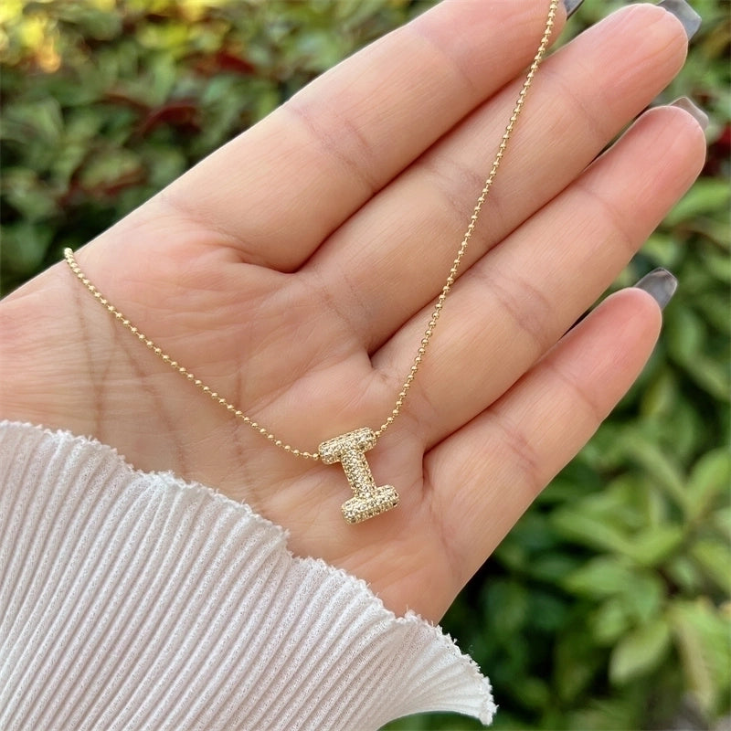Copper 18K Gold Plated Inlay Letter Zircon Pendant Necklace