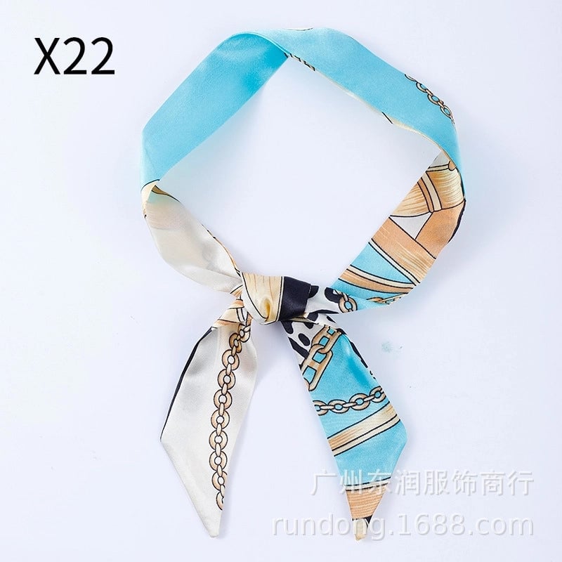 Silk Scarf Long Beveled Small Silk Scarf Double-layer Hair Belt Ribbon Decoration Tie Bag Hand Gift Box Silk Scarf