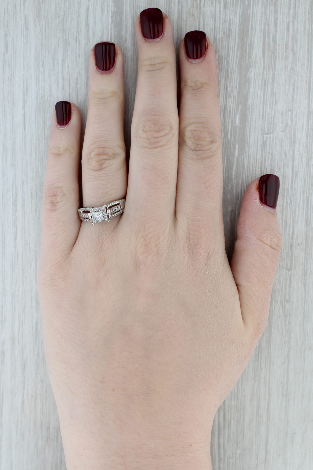 0.52ctw Princess Diamond Halo Engagement Ring 14k White Gold Size 9