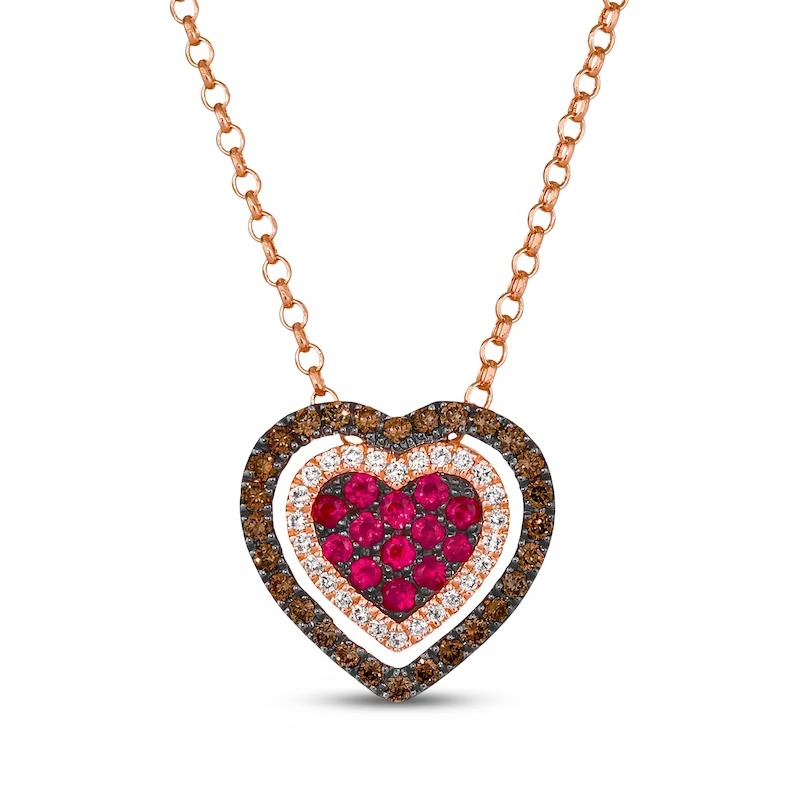 Godiva x Le Vian Ruby Heart Necklace 3/8 ct tw Diamonds 14K Strawberry Gold 19