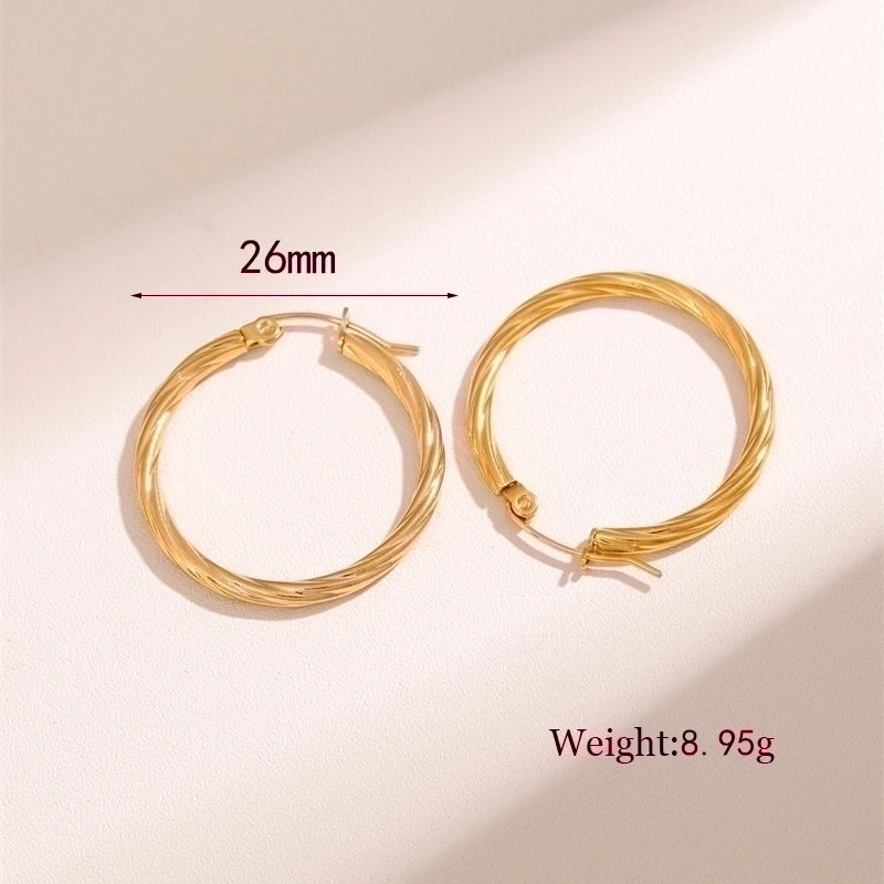 2 Pieces Retro Minimalist Round Waves Plating 201 Stainless Steel 18K Gold Plated Hoop Earrings