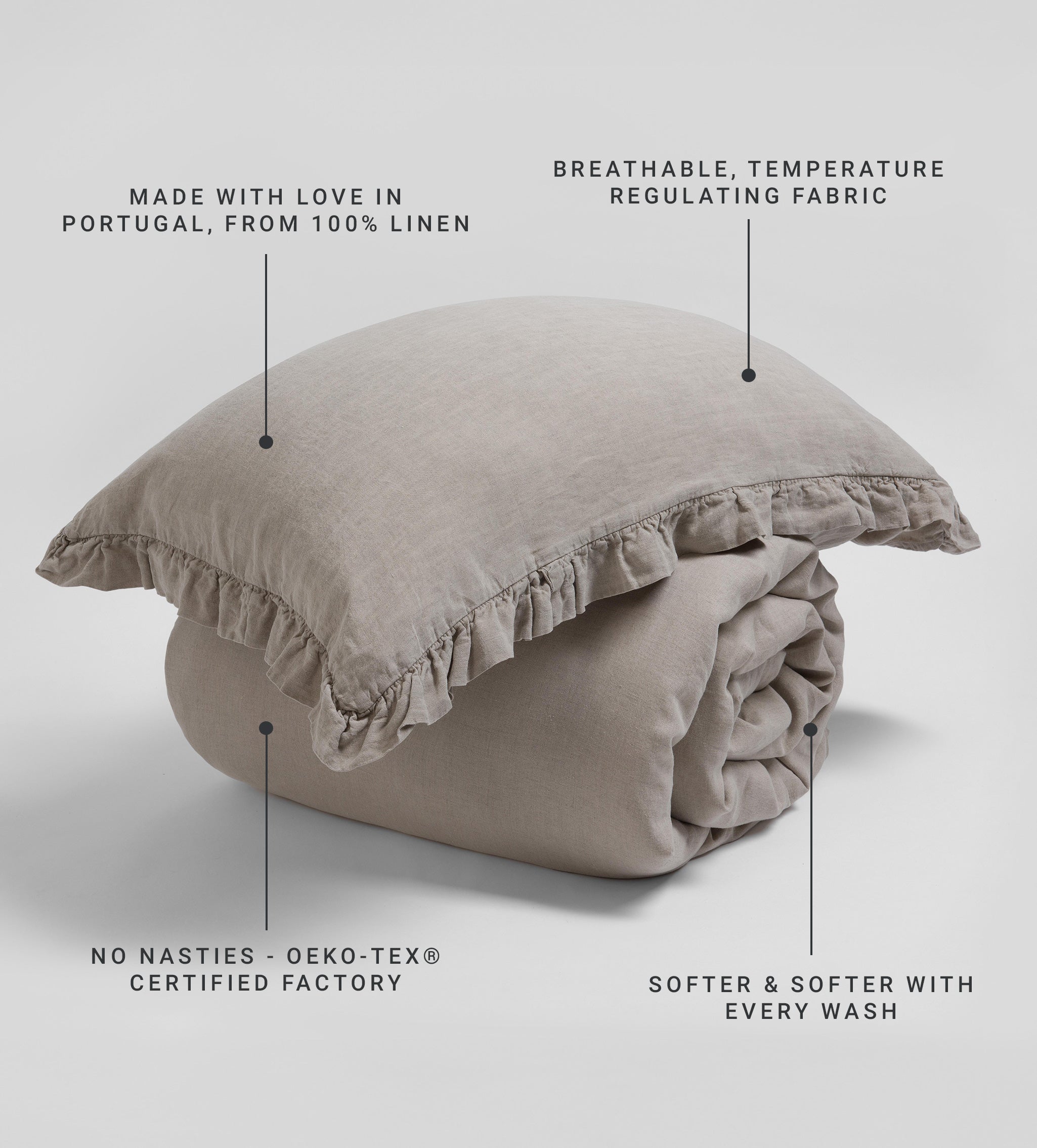 Natural 100% Linen Frill Pillowcase