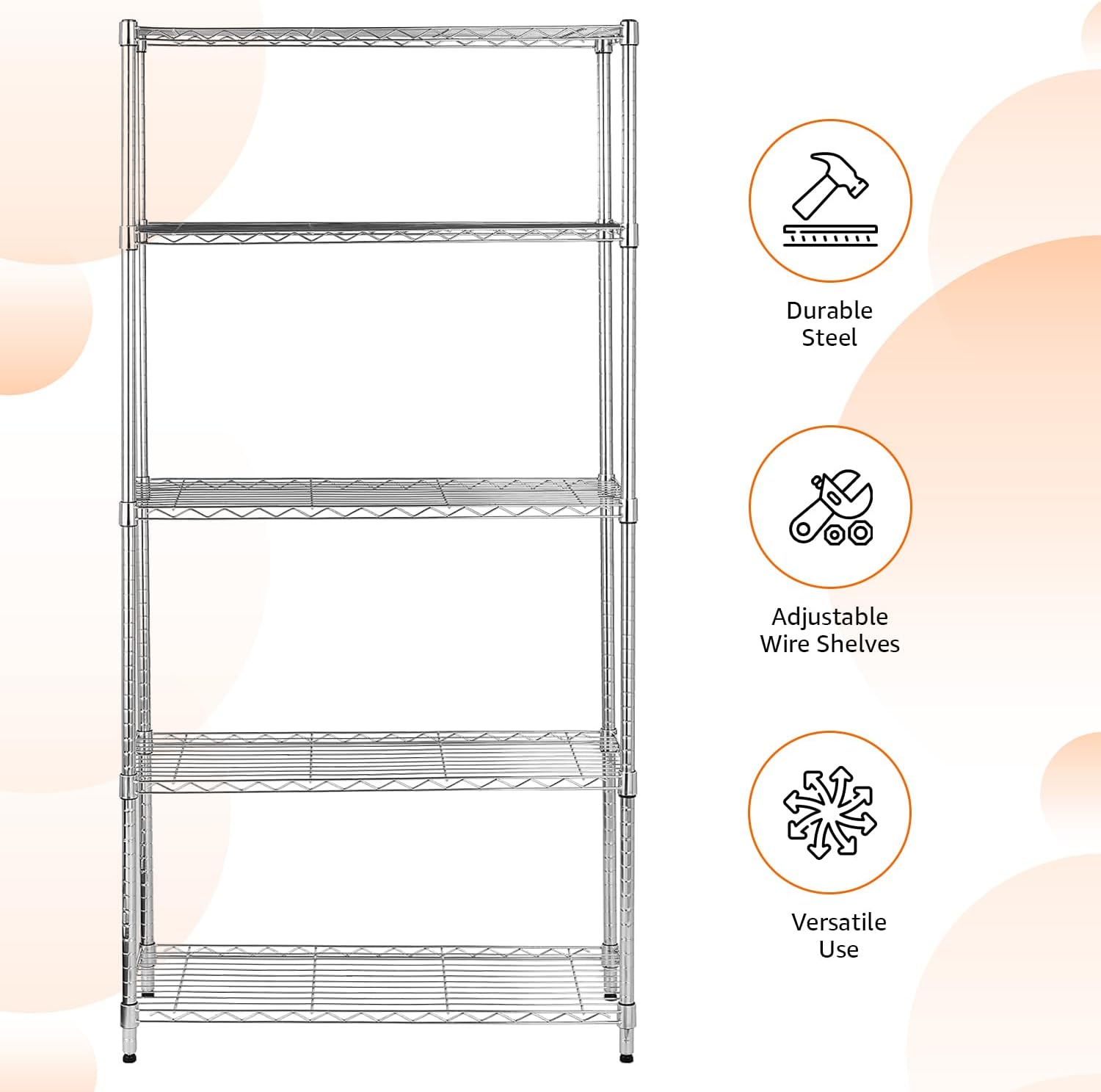 Amazon Basics 5-Shelf Adjustable Heavy Duty Steel Wire Rack Storage Shelving Organizer for Kitchen, Garage, 36