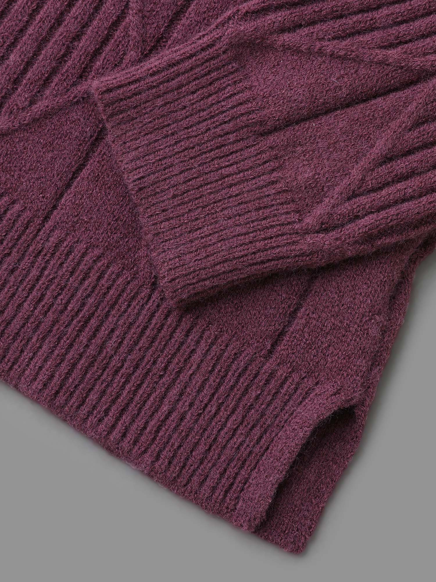 Cable Knit Turtleneck Split Hem Pullover