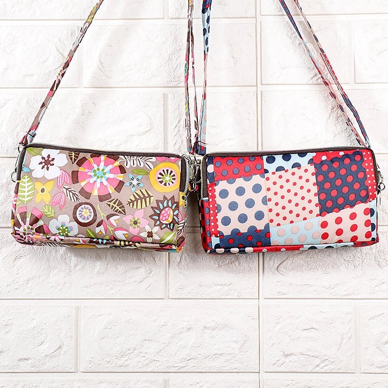 Cartoon Three-layer Zipper Fabric Printing Women's New Coin Purse Bag Mobile Phone Bag Handbag