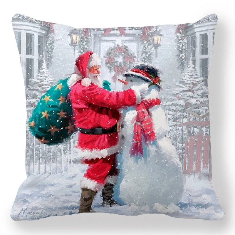 Christmas Pastoral Santa Claus Elk Cotton Pillow Cases Couch & Sofa Decor