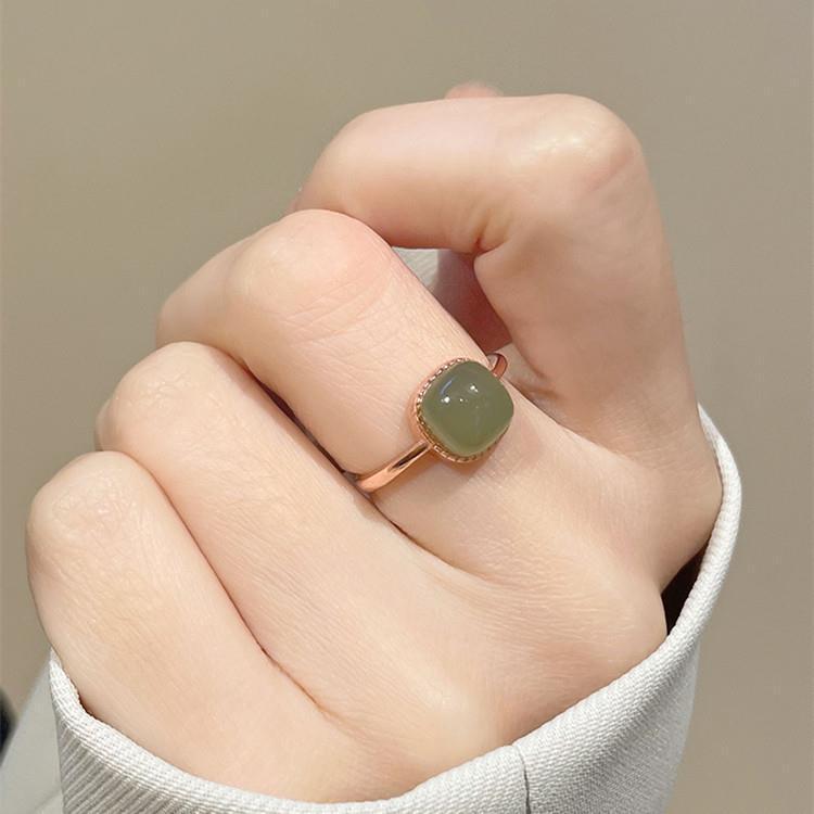 Drop Shipping Jewellery Hotan Jade Square Ring  Artificial Fine Jewelry Rings Retro Women Rings