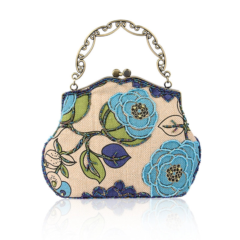 Yellow Red Purple Pearl Embroidery Flower Beading Square Evening Bags