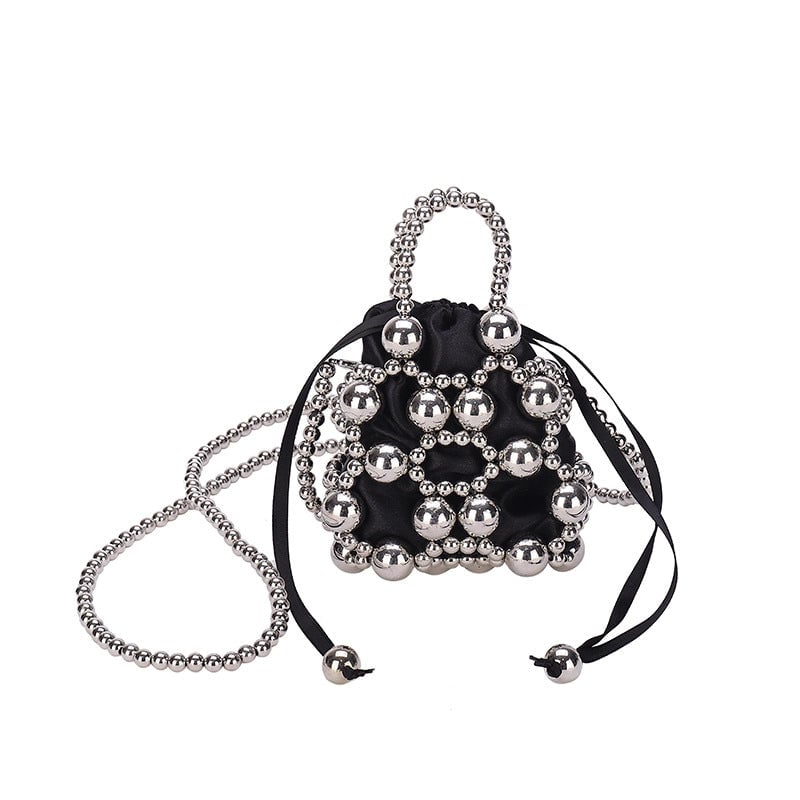 Women's Small Pu Leather Solid Color Elegant Beading Square String Evening Bag