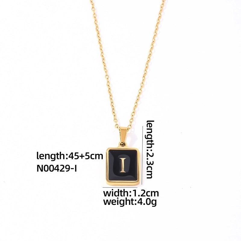 304 Stainless Steel K Gold Plated Minimalist Plating Inlay Letter Rectangle Shell Pendant Necklace