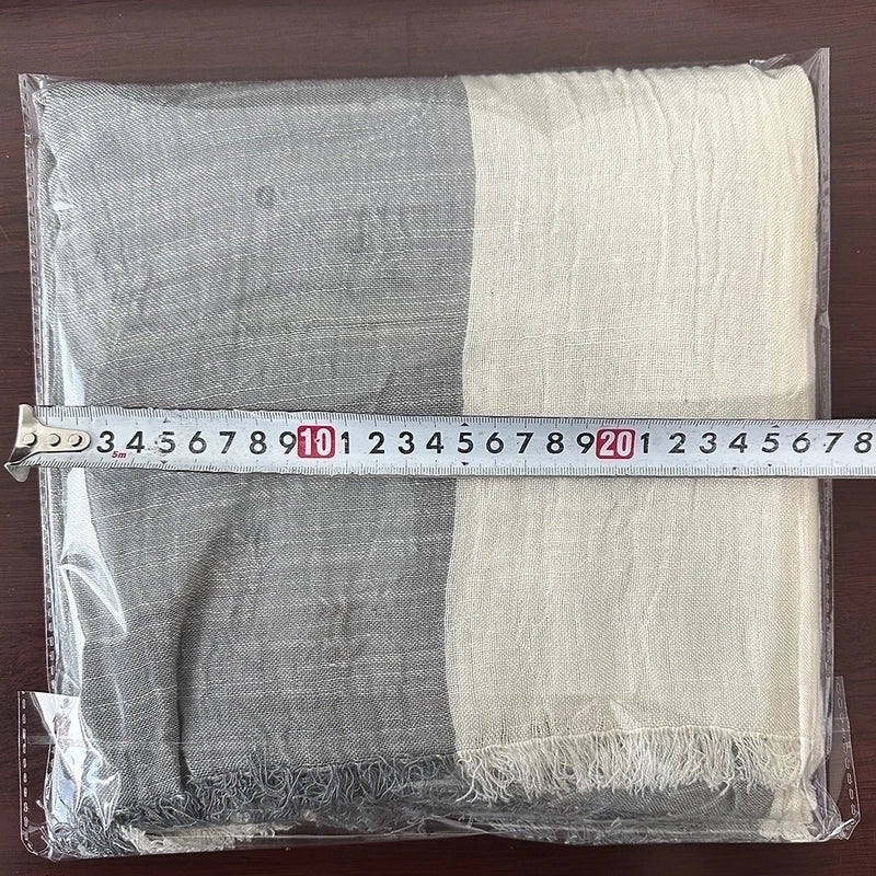 Unisex Retro Color Block Cotton Tassel Scarf