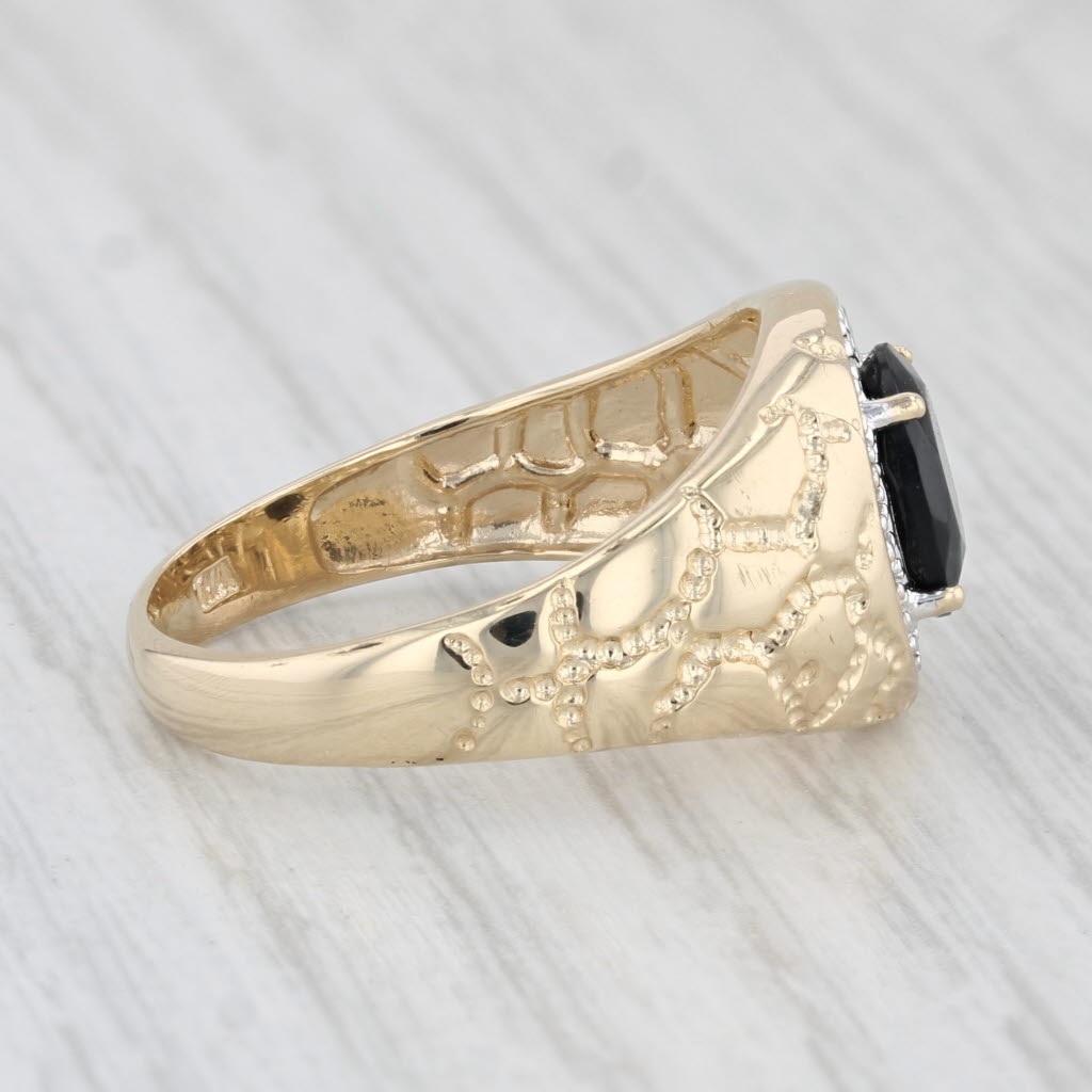 Onyx Diamond Halo Ring 10k Yellow Gold Nugget Band Size 8.75