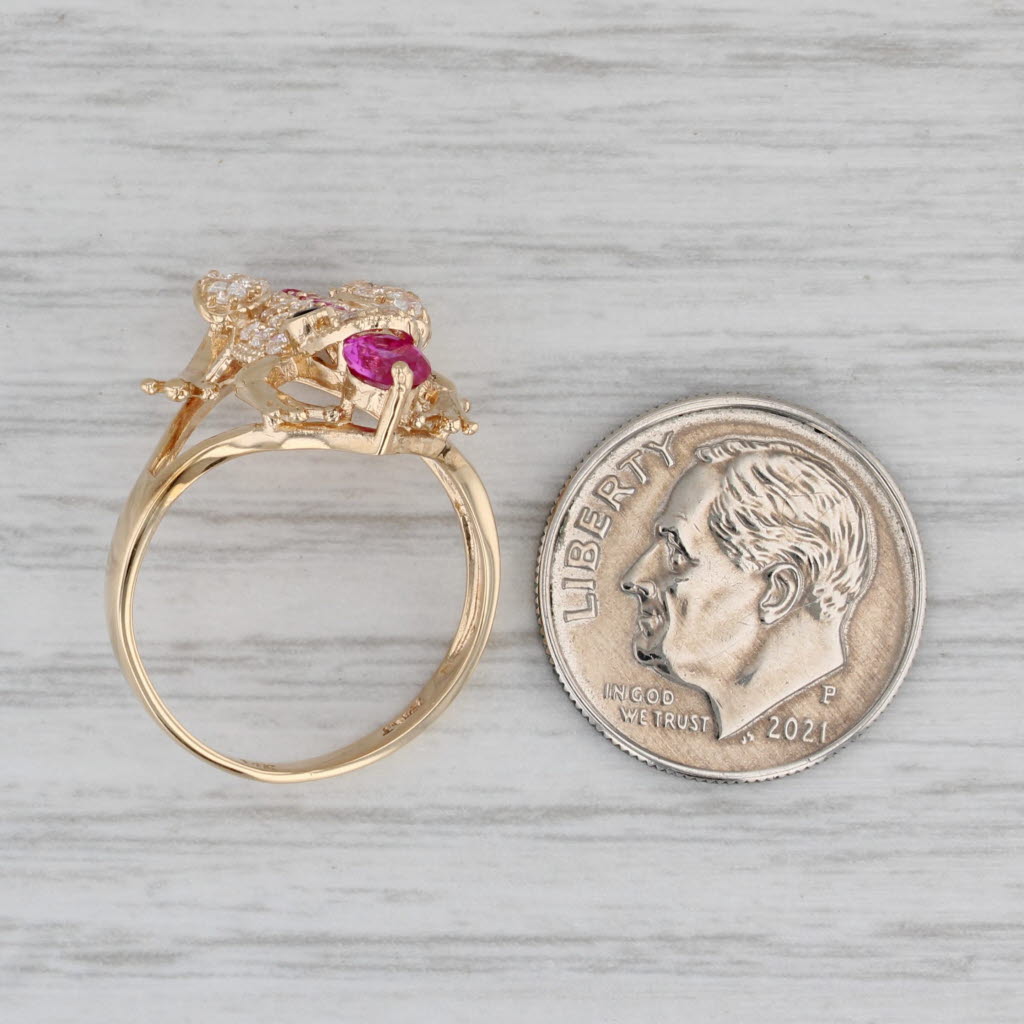 Frog Ring 1.11ctw Lab Created Ruby Cubic Zirconia 14k Yellow Gold Size 5.75