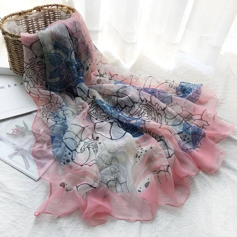 Women's Streetwear Gradient Color Flower Ice Silk Soft Yarn Scarves & Gloves