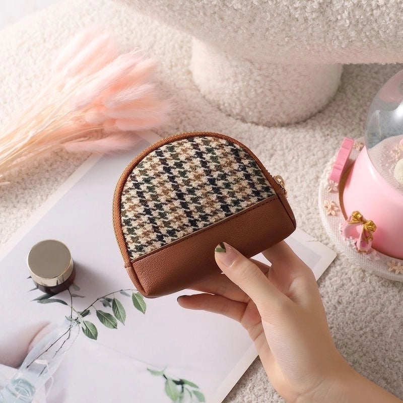 Women's Houndstooth Pu Leather Zipper Coin Purses