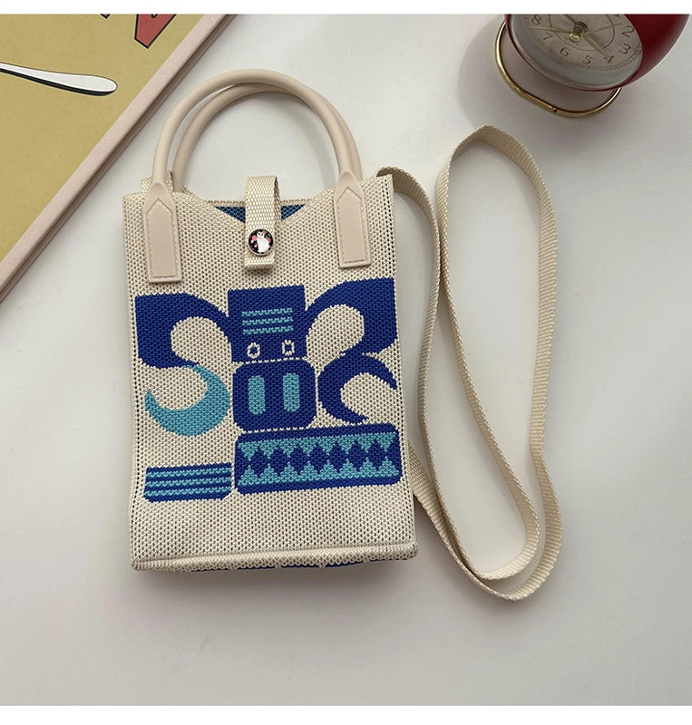 Unisex Small Knit Stripe Heart Shape Basic Vintage Style Weave Square Lock Clasp Phone Wallets