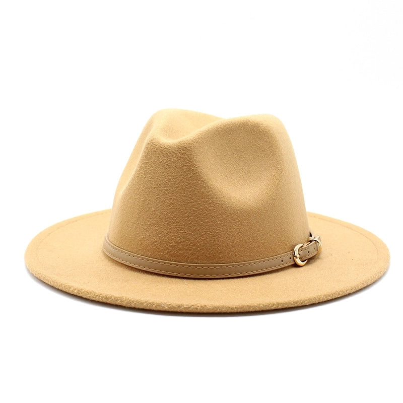 Unisex Basic Solid Color Big Eaves Flat Eaves Fedora Hat